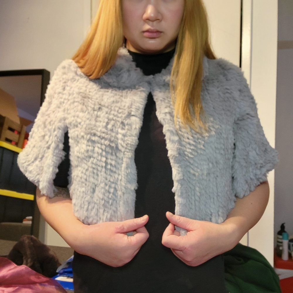 Vintage rabbit fur super soft grey knit capelet